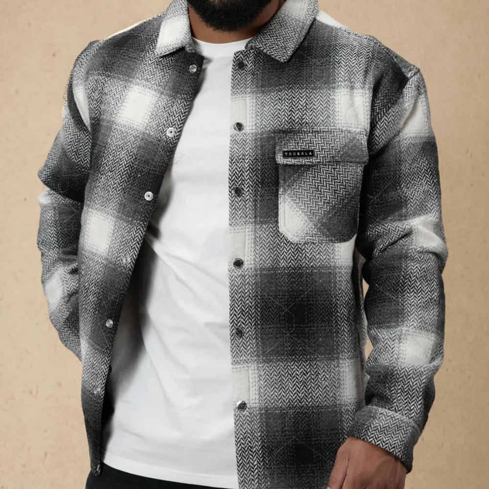 YoungLA Mens Black/White Flannel Jacket Size Small NWT